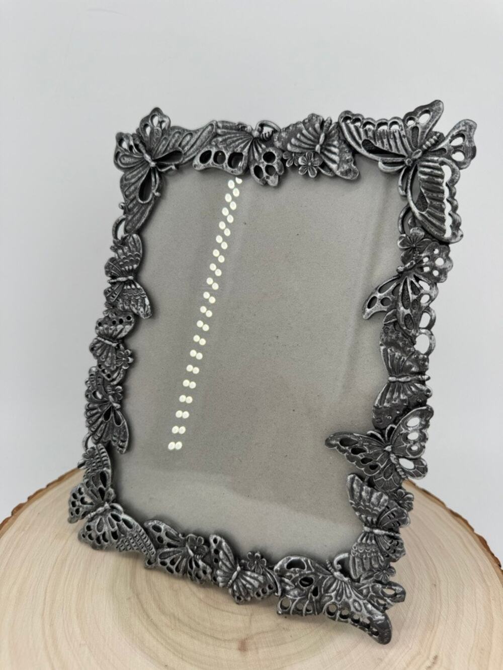 Butterfly Picture Frame 5x7 Antiqued Silver Pewter Tone Floral Metal Tabletop